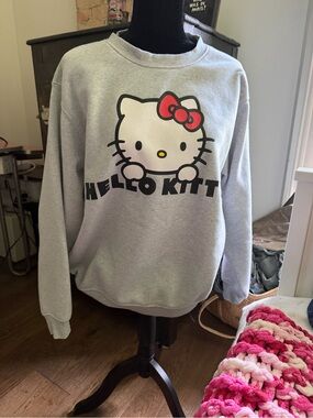 Hello Kitty Light Gray Crewneck Sweatshirt with Red Bow